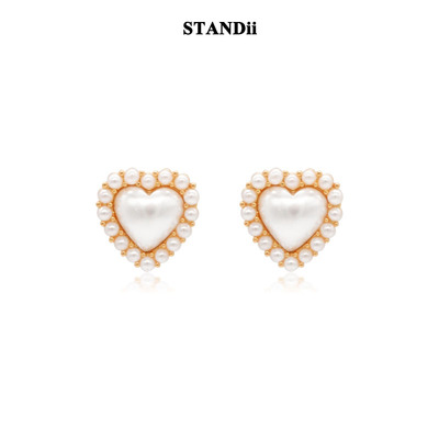STANDii珍珠甜美女爱心耳钉日常