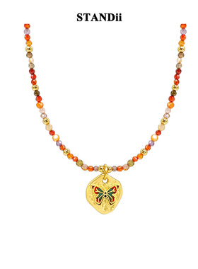 STANDii蝴蝶圆牌串珠项链