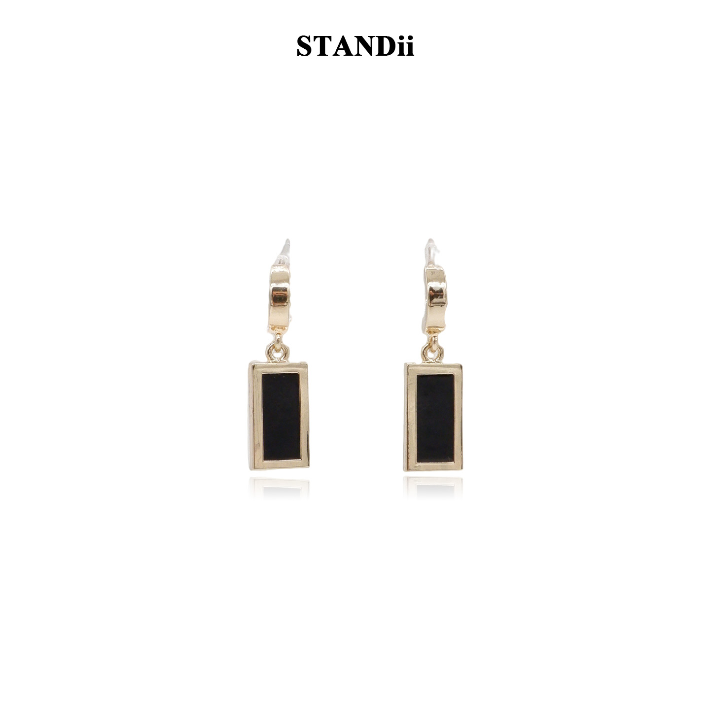 STANDii手作 高级感黑色方形几何耳环女气质耳钉长方形百搭耳饰