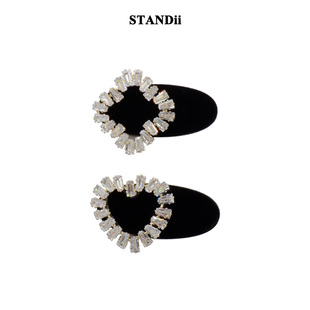STANDii手作 丝绒锆石发卡爱心方钻bling发饰甜酷秋冬新品边夹
