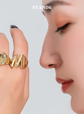 standii手作字母戒指铜镀金欧美