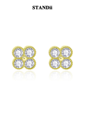 STANDii手作 锆石小花极简纯银耳钉小巧精致耳饰日常百搭叠戴