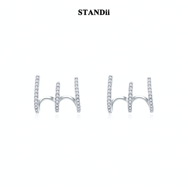 STANDii手作极简线条锆石耳钉弧