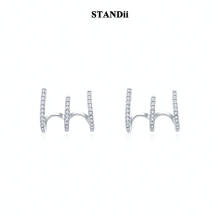 STANDii手作 极简线条锆石耳钉弧型ins时尚小巧甜酷纯银耳饰