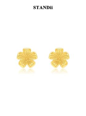 STANDii手作美 质感极简桃花耳钉小巧花朵耳环日常百搭925银针