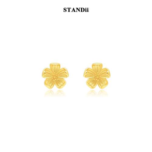 STANDii手作美 质感极简桃花耳钉小巧花朵耳环日常百搭925银针