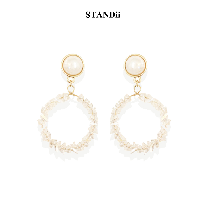 stand925银针玻璃色泽珍珠耳钉