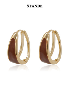 STANDii手作 美拉德风棕色耳圈小巧耳环时髦贵气日常饰品女秋冬