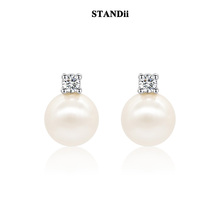 STANDii手作 日韩简约小方钻珍珠小巧耳钉复古日常百搭气质高级感