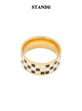 STANDii手作 棋盘格戒指质感欧美时尚个性设计高级感