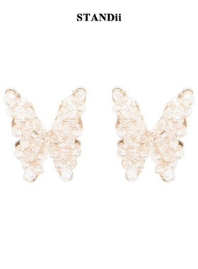 STANDii手作 甜美蝴蝶图案耳钉立体水晶编织耳环女仙气复古温柔