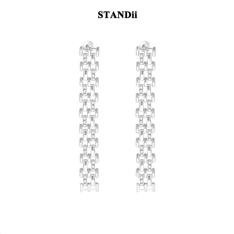 STANDii手作 高级感表带链条耳钉轻奢时髦欧美时尚镶钻耳环长款
