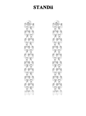 STANDii手作 高级感表带链条耳钉轻奢时髦欧美时尚镶钻耳环长款