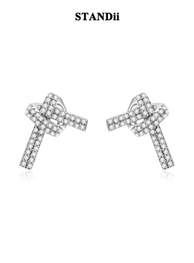 STANDii手作 高品质打结耳钉锆石微闪镶钻耳环精致日常通勤小巧