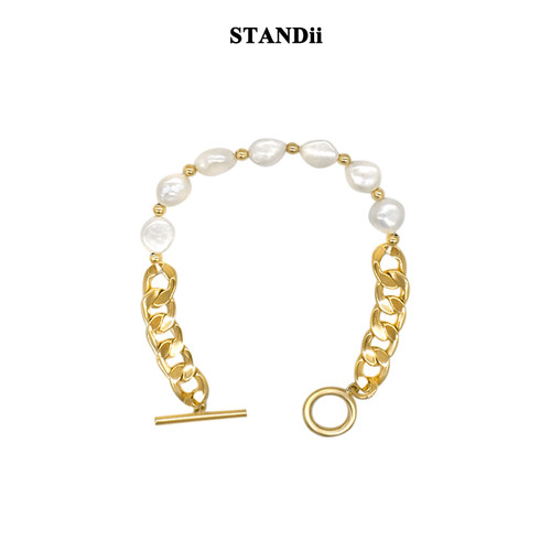 STANDii手作 珍珠不对称手链高级质感OT扣链条精致时髦饰品 - 封面