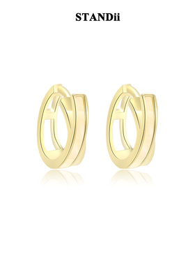 STANDii手作 极简交叉圆环耳圈百搭法式金银色冷淡风