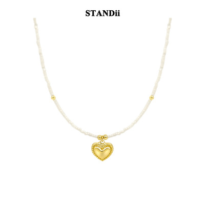 STANDii爱心吊坠白色串珠项链