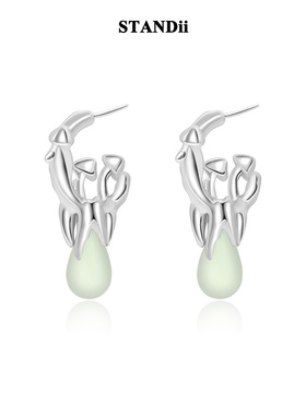 STANDii手作 新中式绿柳耳环925银针天然石气质耳坠国风复古