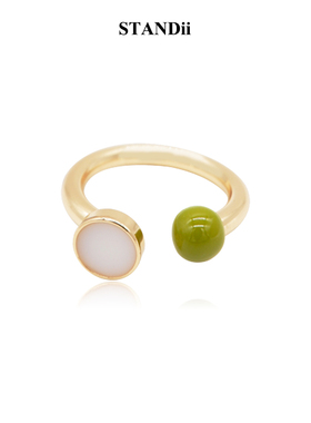 STANDii手作 原创绿色戒指造型小众设计师款色彩搭配开口戒