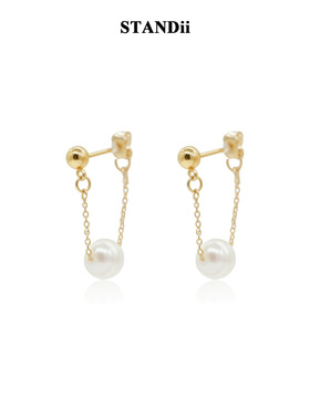 STANDii手作珍珠耳环女链条后挂耳坠简约小众设计感时尚气质