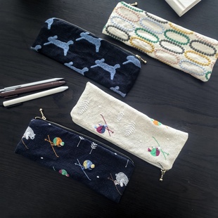 刺绣布艺笔袋小众日系高档文艺少女森系大学生化妆刷收纳长化妆包