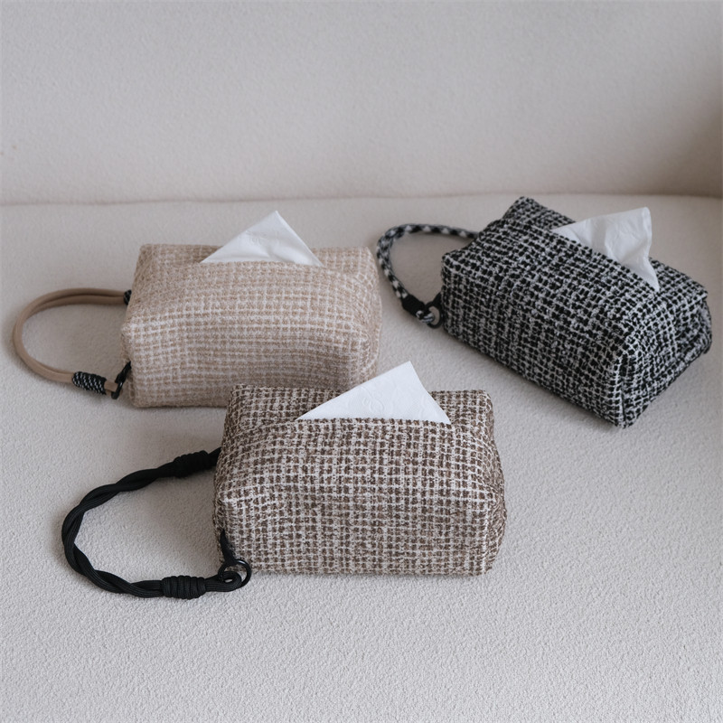 车载纸巾盒高级感汽车悬挂式系绑带纸巾袋布艺收纳家用高档抽纸盒