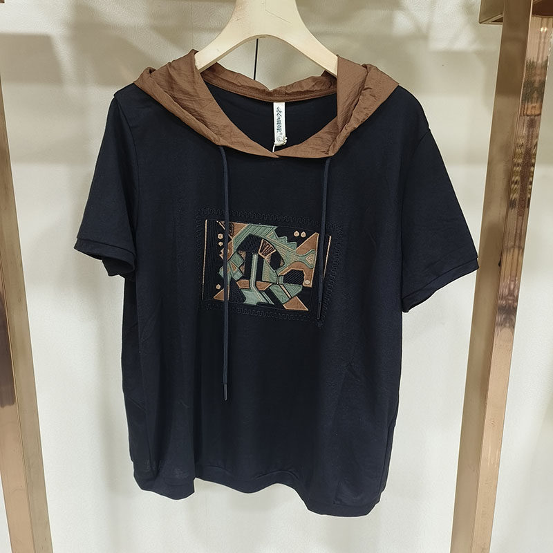 正品衣之庄园2253022针织衫棉上衣女装夏新款连帽短袖套头衫T恤女