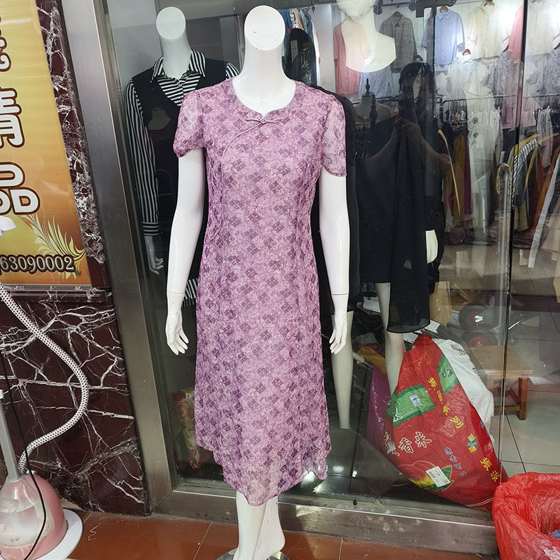 92616中老年妈妈印花修身裙子夏