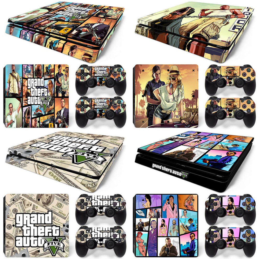 PS4 Slim游戏机全身贴纸 个性迷彩 彩贴方块 几何 空间 撞色GTA5