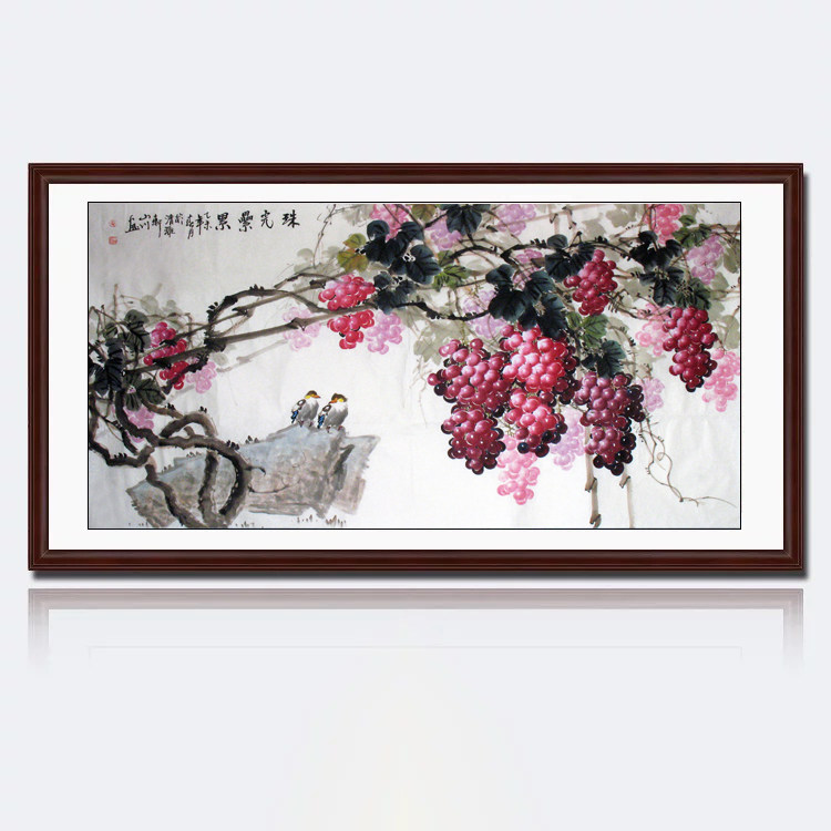国画纯手绘花鸟字画六尺横幅公鸡葡萄珠光累累写意水墨餐厅装饰画