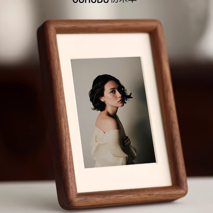 高级感轻奢打印照片做成相框黑胡桃色榫卯实木圆角6寸8A4摆台画框