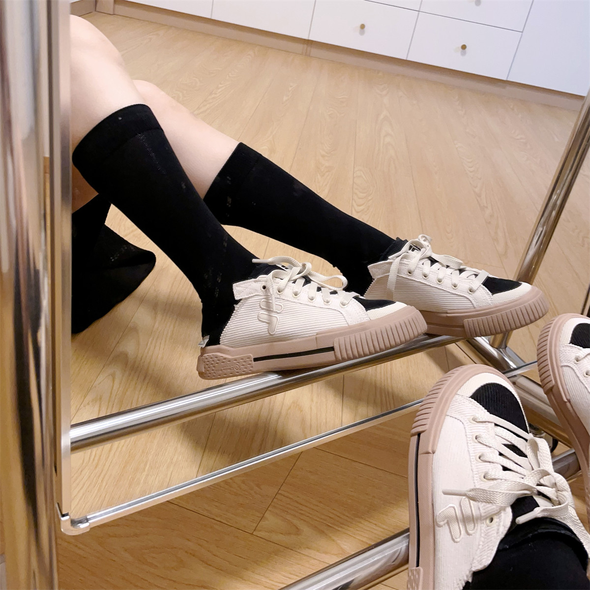 2023基础百搭黑色纯棉女士堆堆袜 小腿袜 长筒袜纯色显瘦 3双包邮