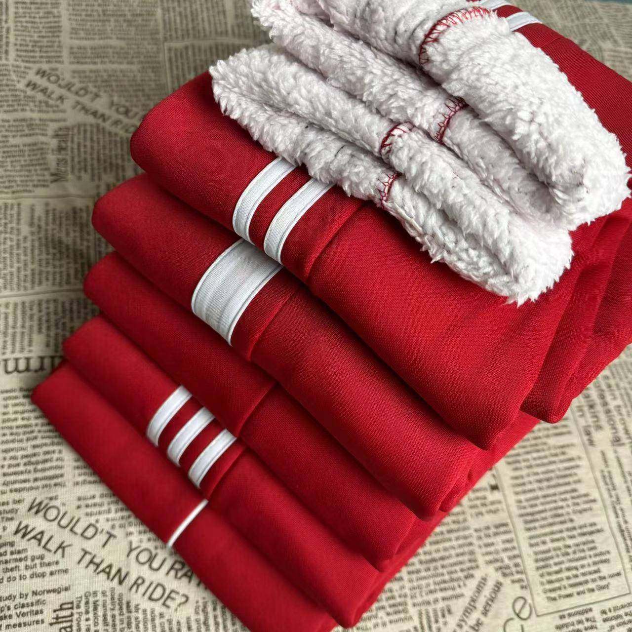 一条杠大红色校服裤子冬季加绒加厚男女学生超保暖羊羔绒大码校裤