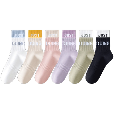 袜子女士春秋冬季中筒纯棉配鲨鱼裤运动健身瑜伽透气跑步长筒袜FX