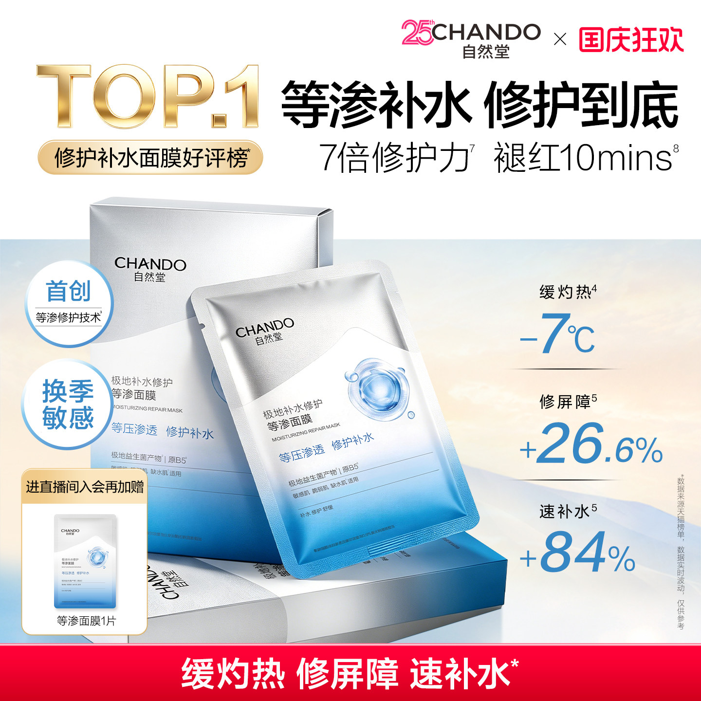 [超级爆款]自然堂极地补水等渗面膜舒缓保湿修护屏障熬夜敏肌护肤