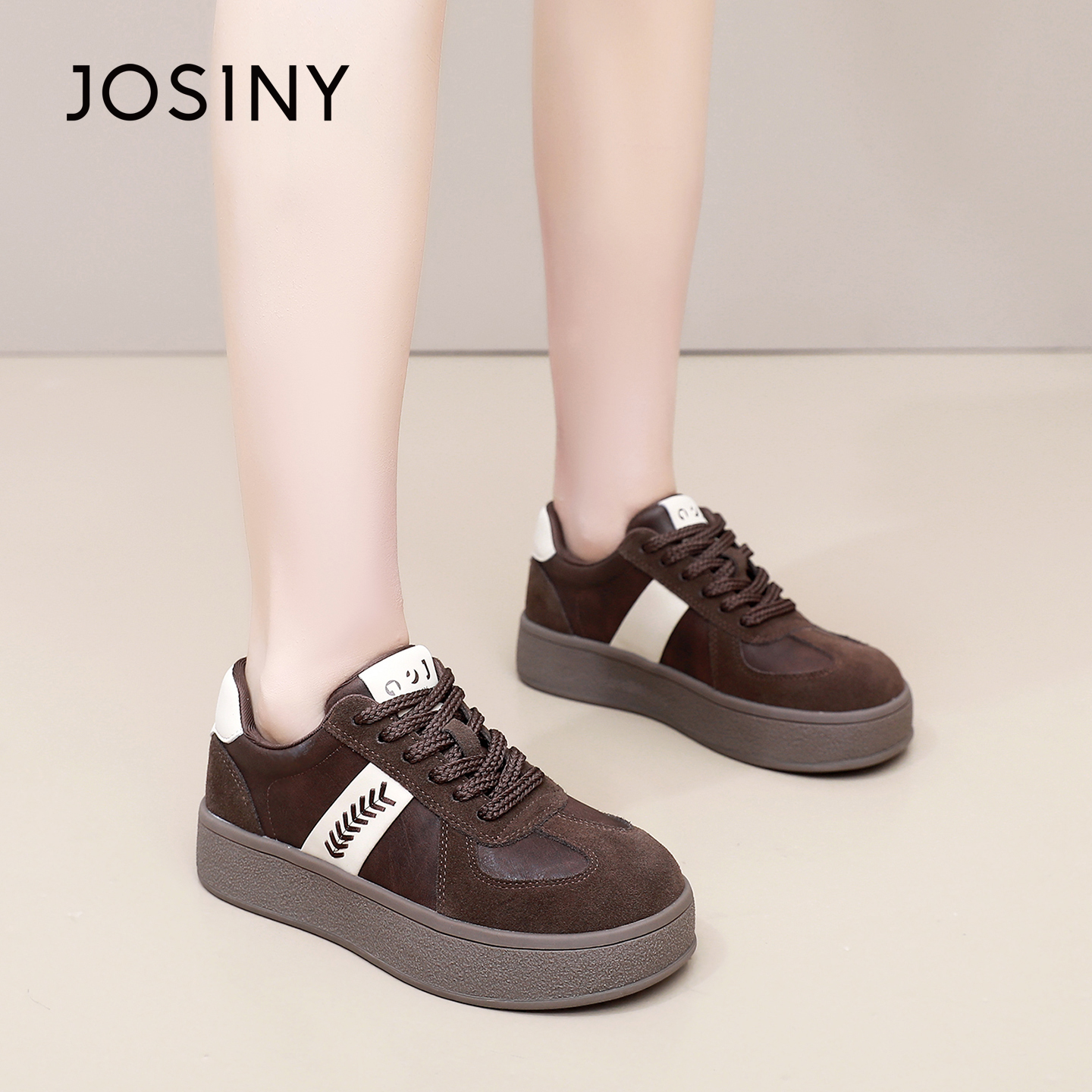 卓诗尼2025秋冬新款厚底运动鞋时尚舒适休闲鞋潮流百搭复古德训鞋