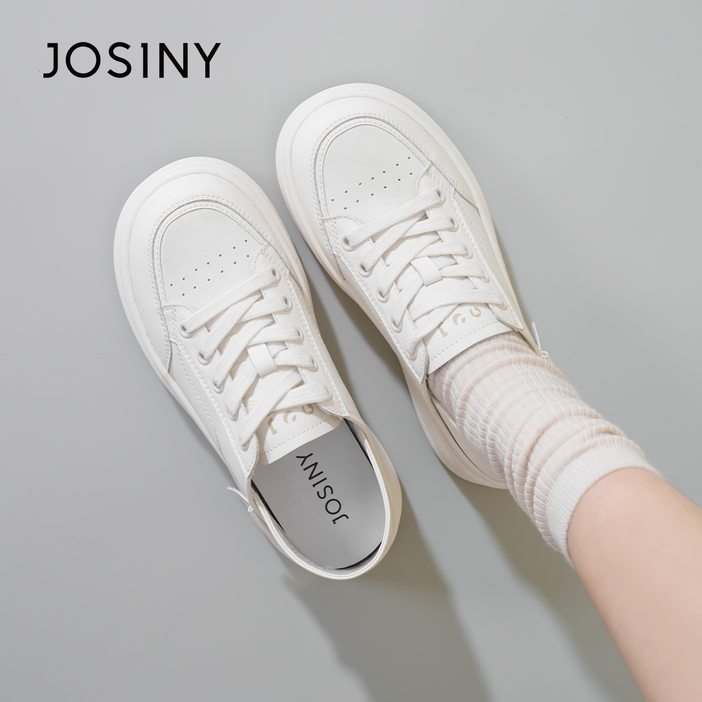 卓诗尼2026春季新款运动小白鞋时尚舒适厚底休闲鞋潮流厚底板鞋女