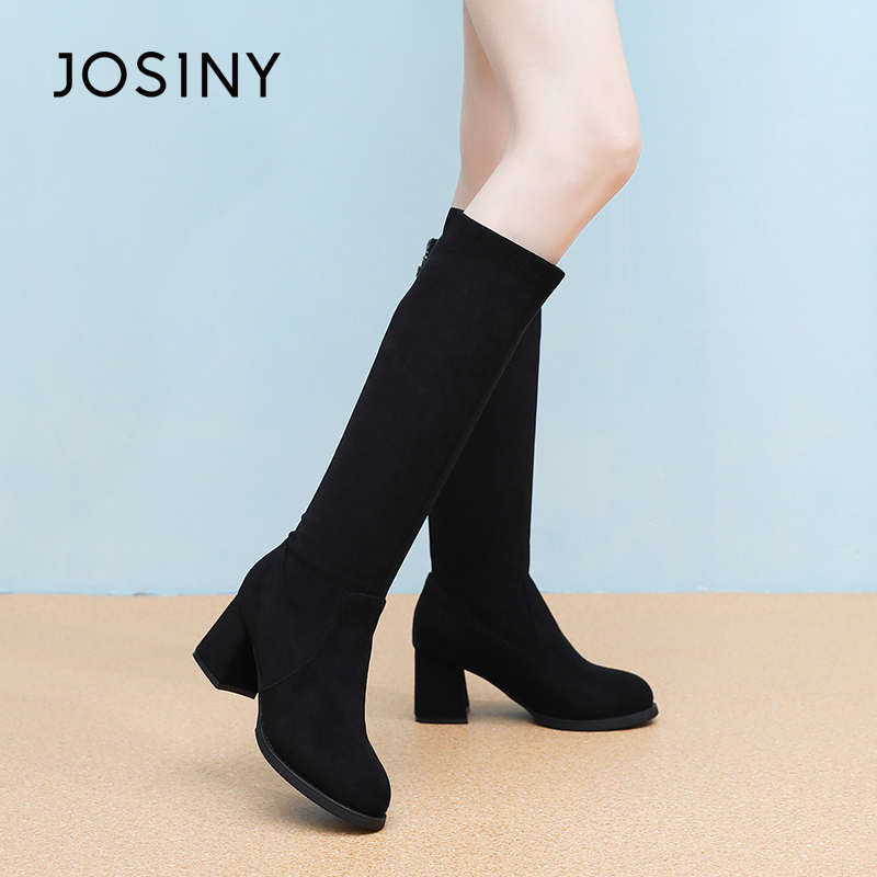 卓诗尼2025秋冬新款粗跟骑士靴时尚舒适瘦瘦靴潮流后拉链长筒靴女