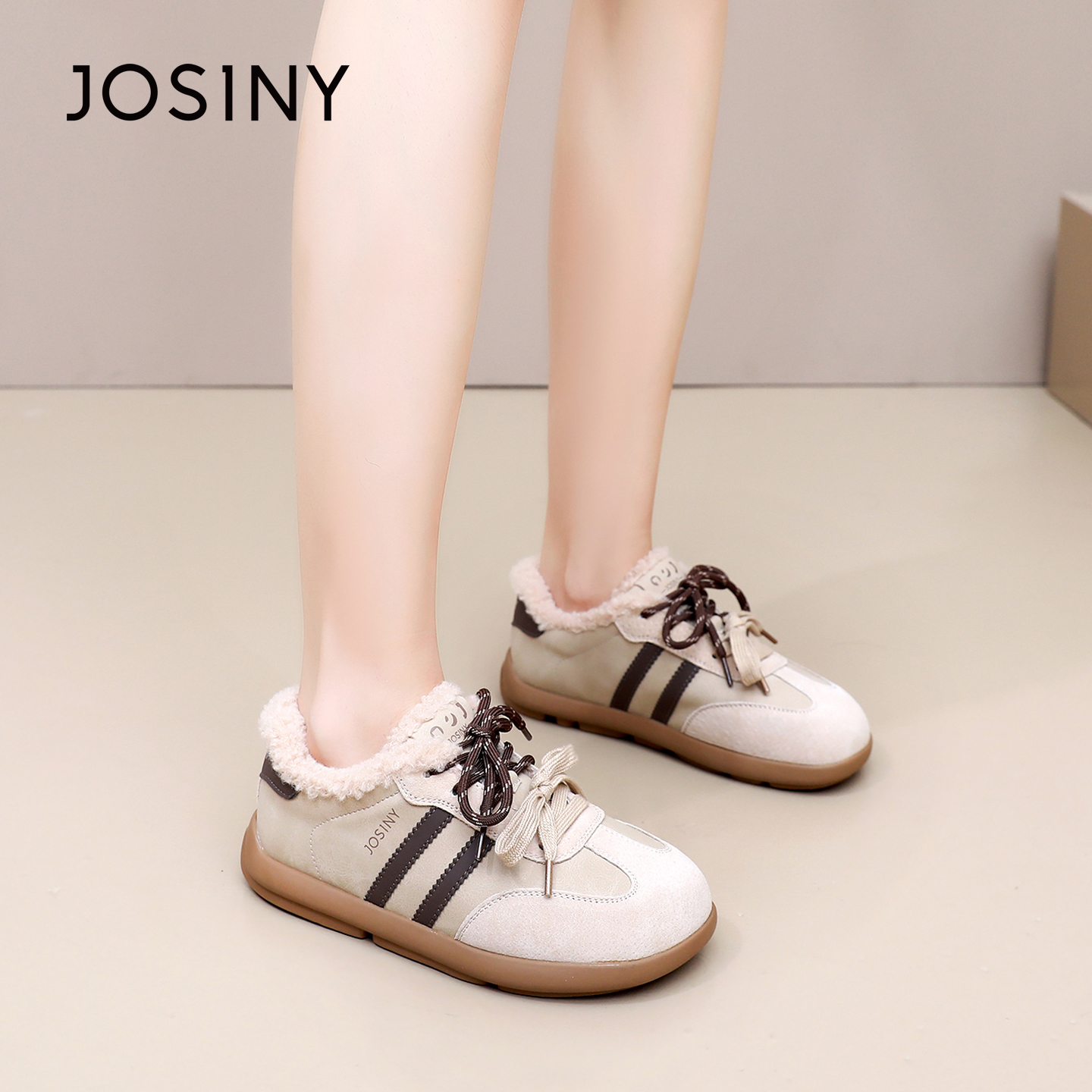 卓诗尼2025秋冬新款复古德训鞋女时尚舒适加绒运动休闲鞋潮流女鞋