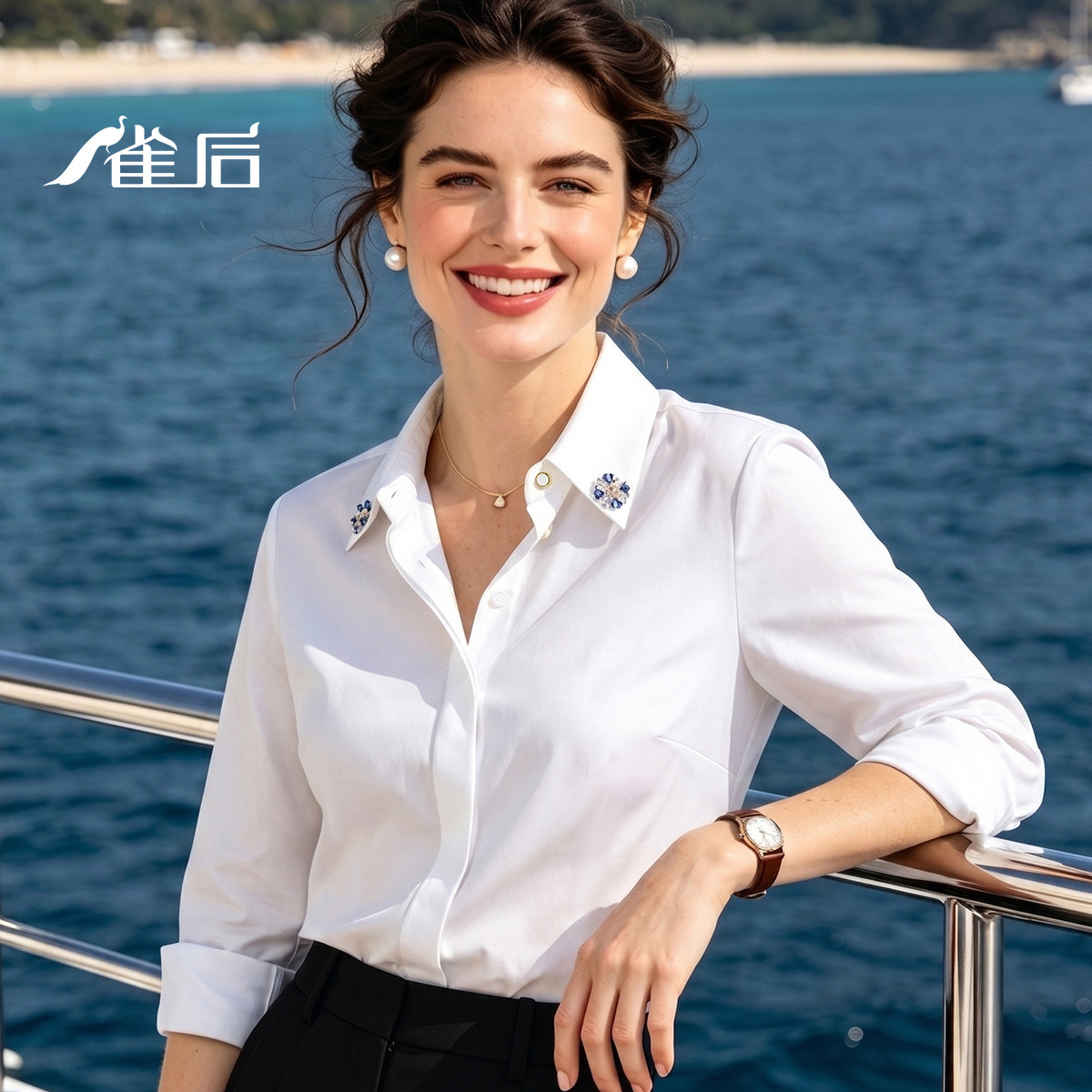 雀后2026夏季新款白色衬衫职业工装打底正装公务员面试白色衬衣女