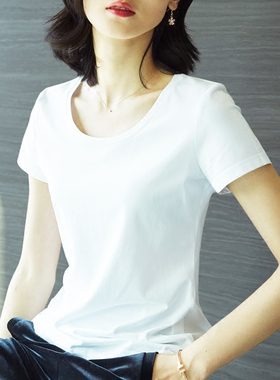 【两件减15】短袖t恤女夏装 纯白色圆领百搭打底衫半袖棉上衣体恤