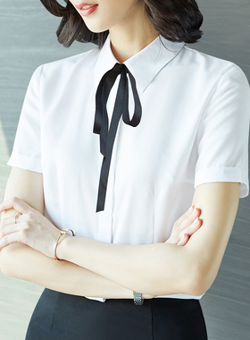 2023夏季新款减龄蝴蝶结短袖衬衣别致小众上衣ol职业正装白衬衫女
