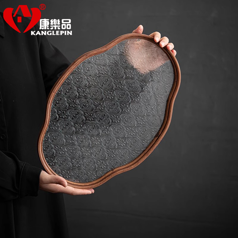 康乐品日式竹制海棠玻璃茶托盘