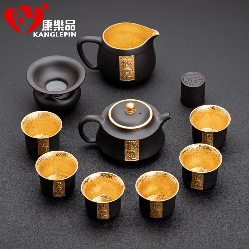 茶具套装轻奢高档如意紫砂纯金鎏金套装礼品功夫养生茶具手工茶壶