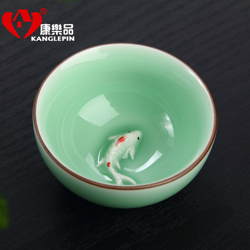 康乐品青瓷茶杯工艺小鱼家用图片