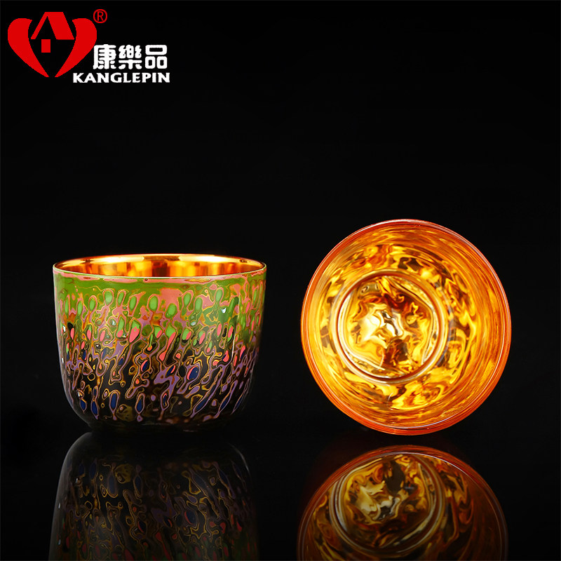 康乐品漆器茶具 非遗福州大漆玻璃茶杯100ml 高档鎏24k金个人茶盏