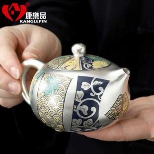何賦森大師手工鎏銀西施壺純銀999泡茶壺金銀錯萬花功夫泡茶禮品