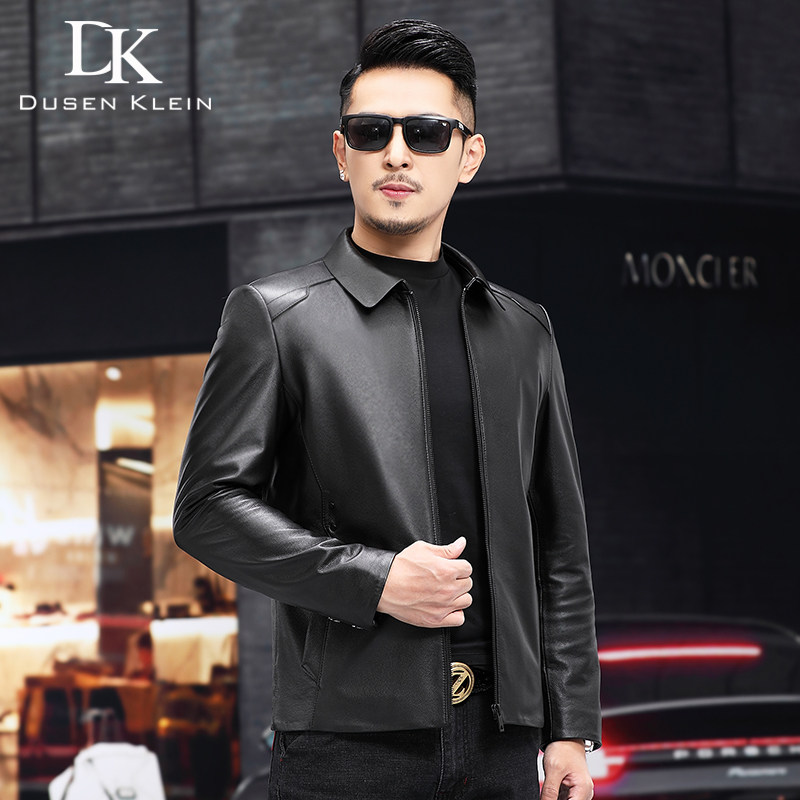 男真皮翻领短款新款休闲皮衣