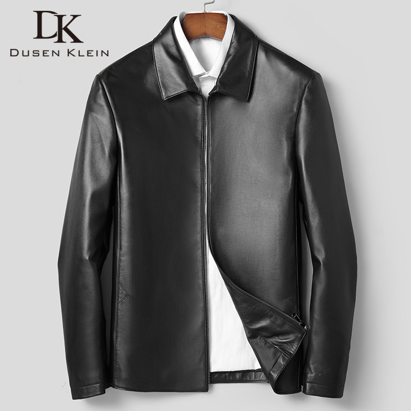 海宁翻领机车时尚薄款真皮皮衣