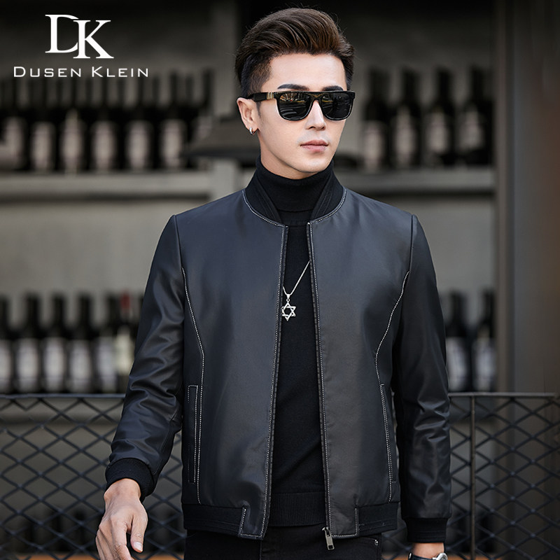 薄款秋季棒球领青年时尚真皮皮衣